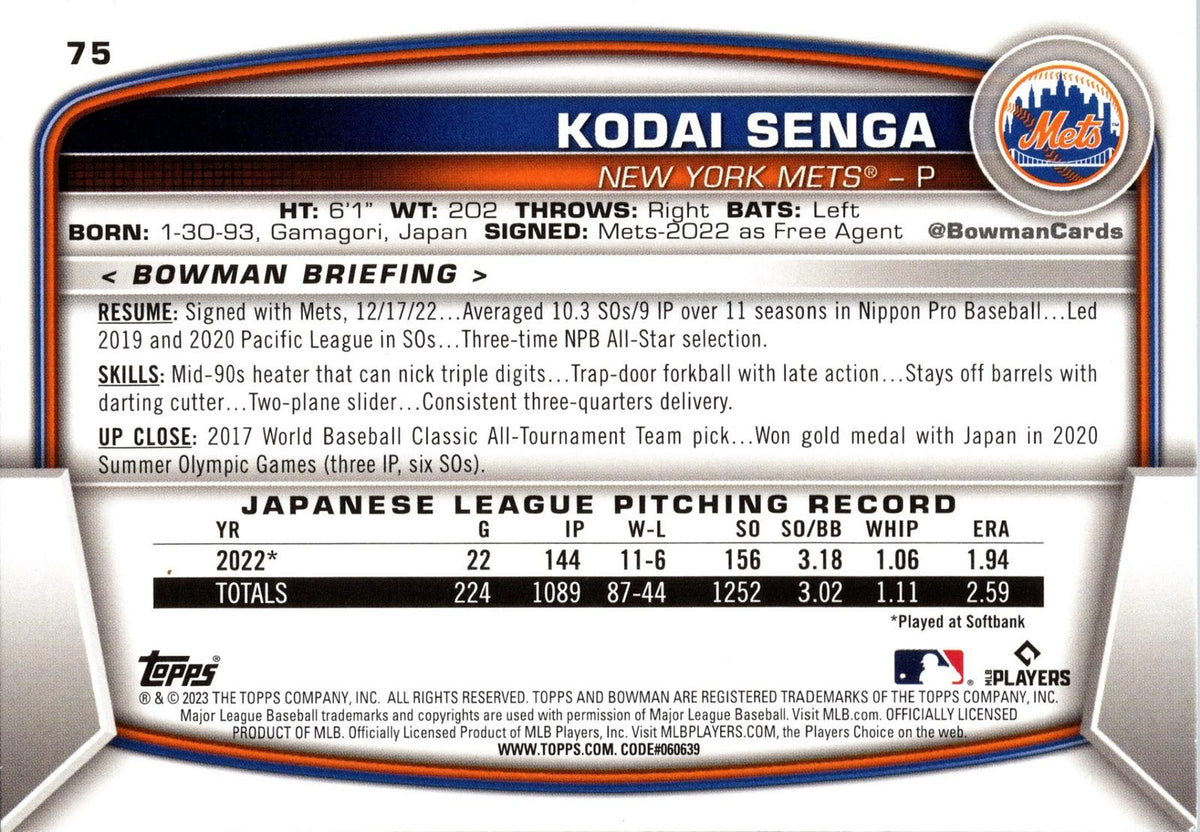 2023 Bowman #75 Kodai Senga