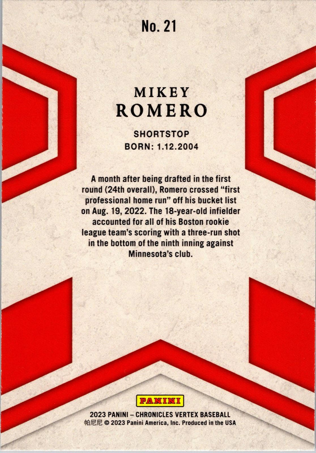 2023 Panini Chronicles #21 Mikey Romero Vertex
