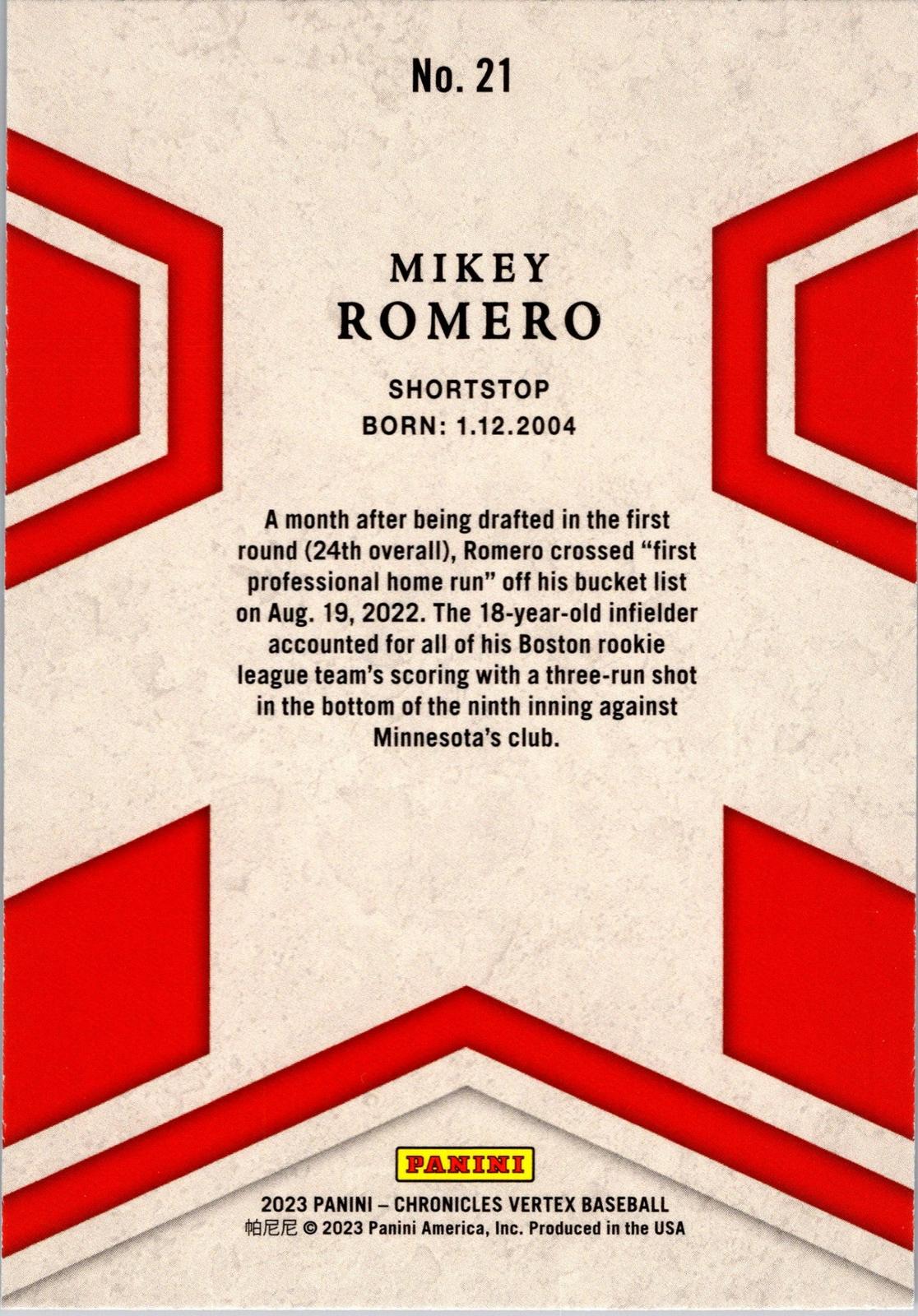 2023 Panini Chronicles #21 Mikey Romero Vertex