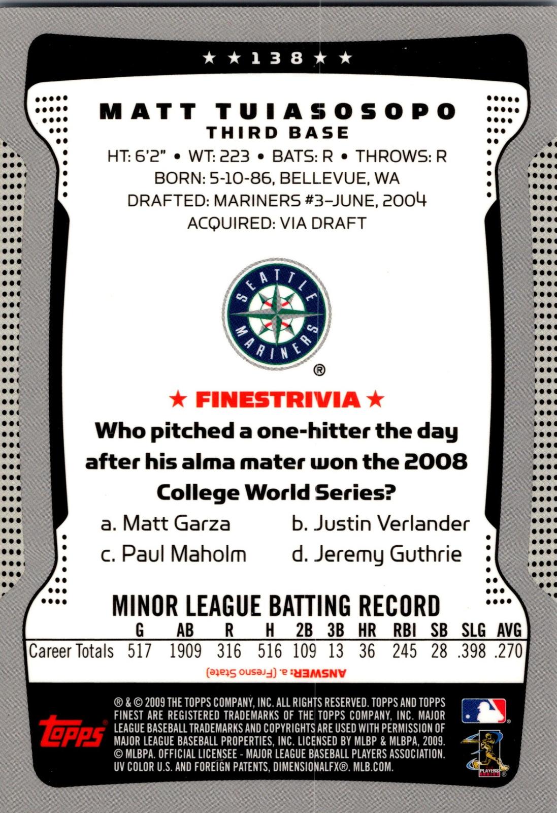 2009 Finest #138 Matt Tuiasosopo