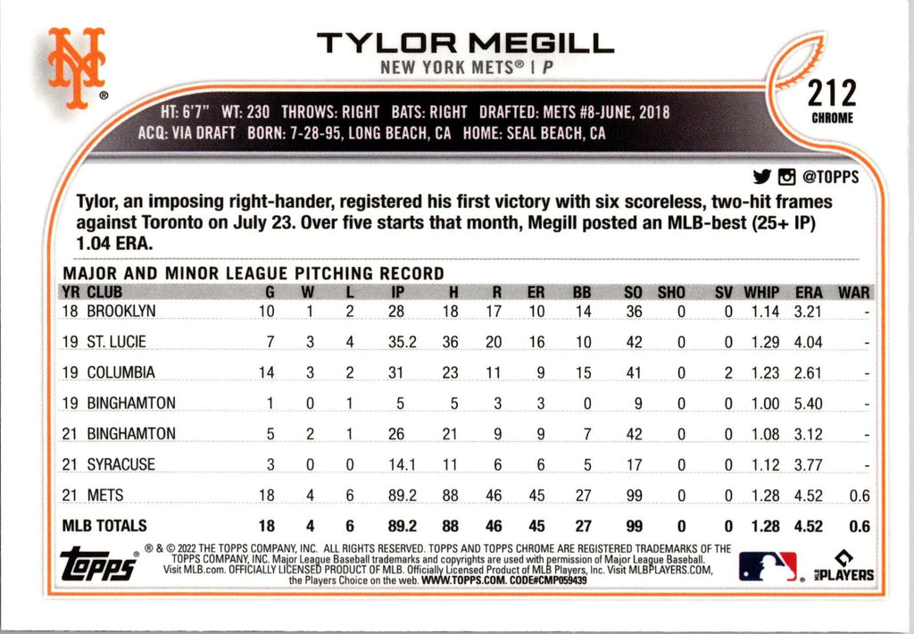 2022 Topps Chrome #212 Tylor Megill