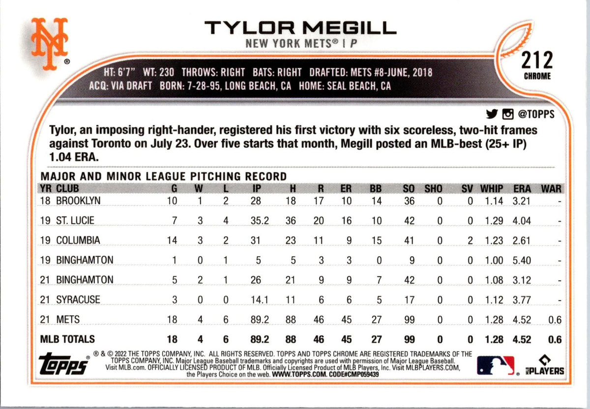 2022 Topps Chrome #212 Tylor Megill