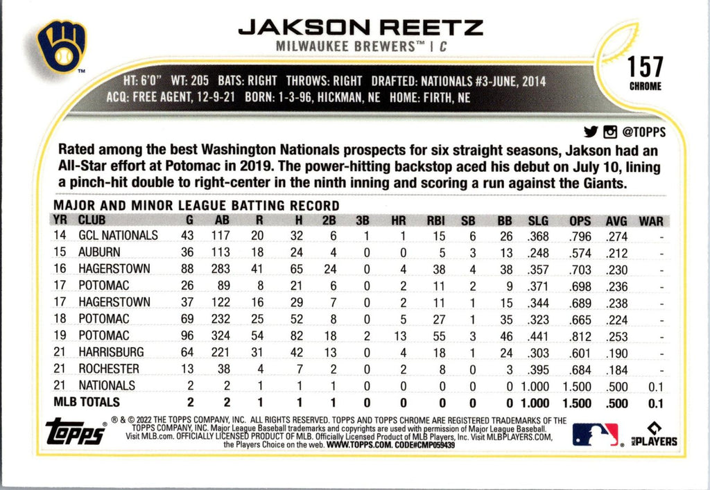 2022 Topps Chrome Sonic #157 Jakson Reetz