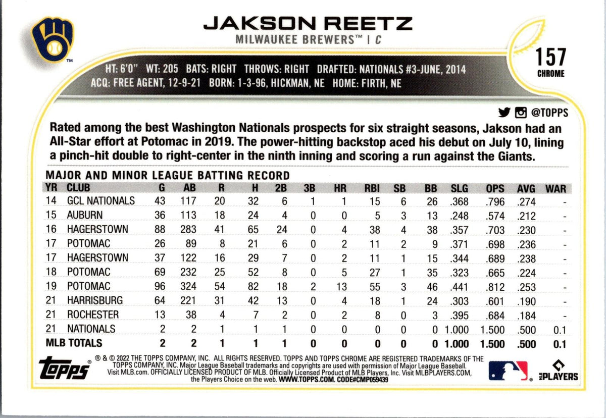 2022 Topps Chrome Sonic #157 Jakson Reetz