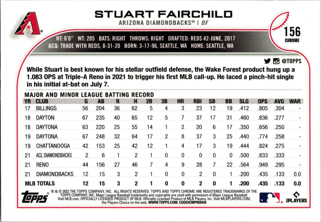 2022 Topps Chrome Sonic #156 Stuart Fairchild