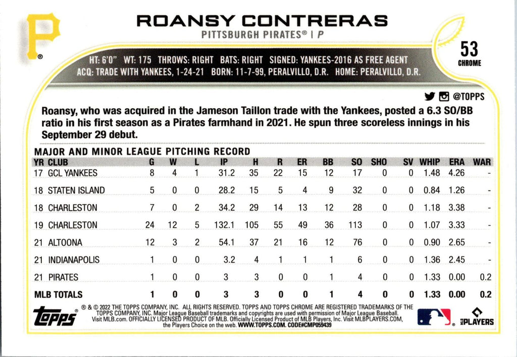 2022 Topps Chrome #53 Roansy Contreras