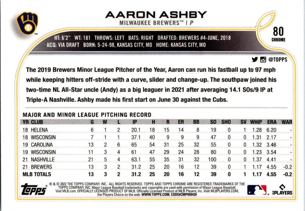 2022 Topps Chrome Sonic #80 Aaron Ashby