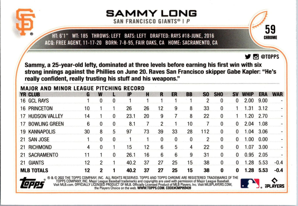 2022 Topps Chrome Sonic #59 Sammy Long