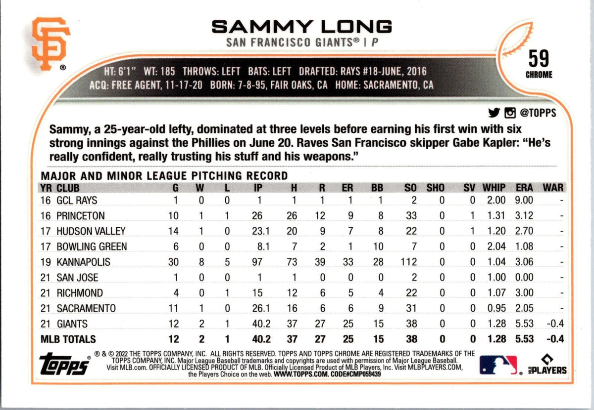 2022 Topps Chrome Sonic #59 Sammy Long