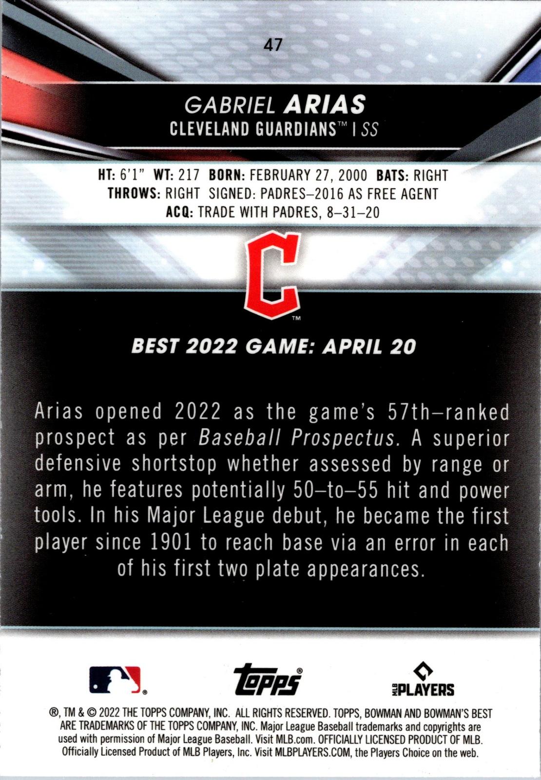 2022 Bowman's Best #47 Gabriel Arias Refractor