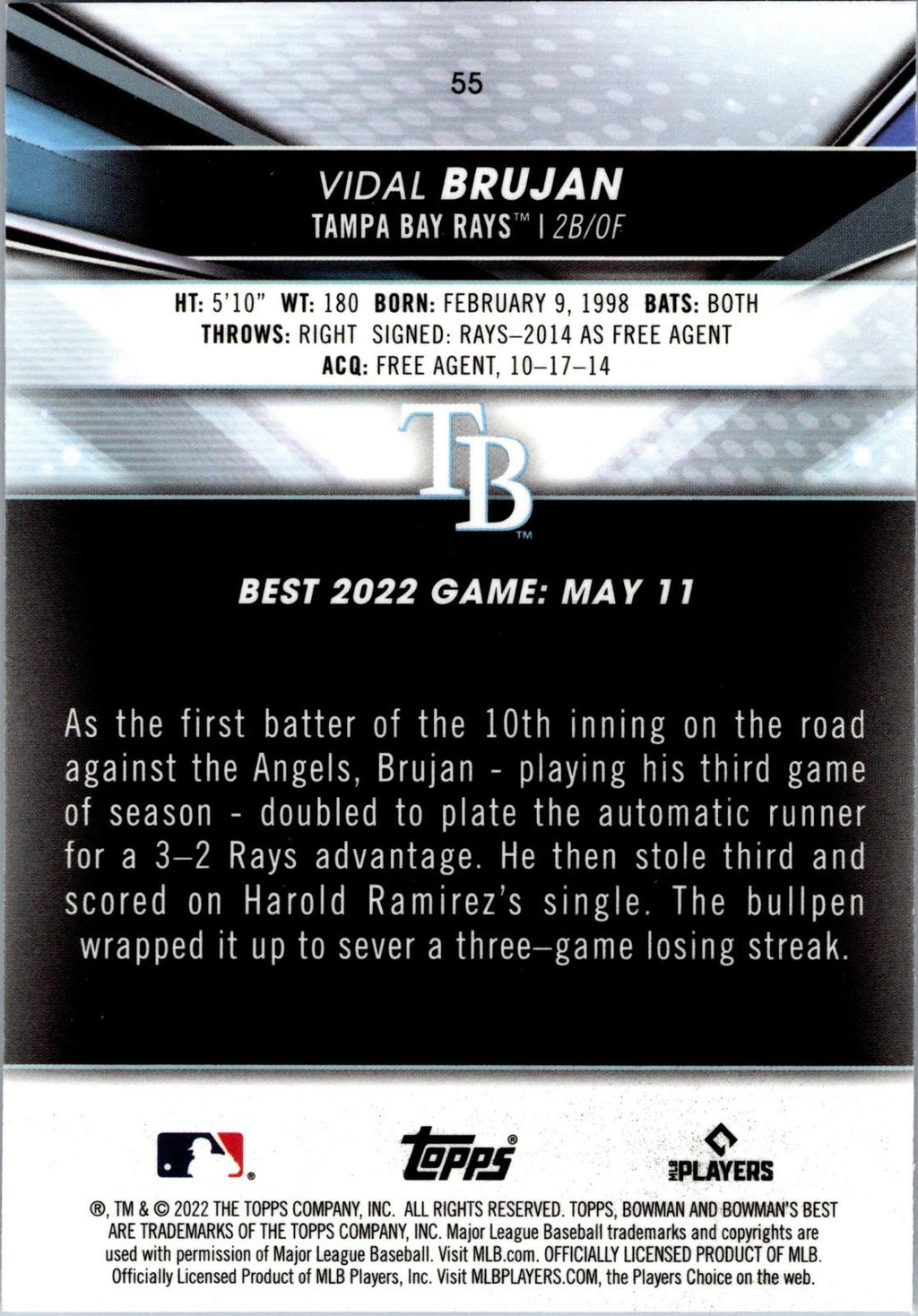 2022 Bowman's Best #55 Vidal Brujan