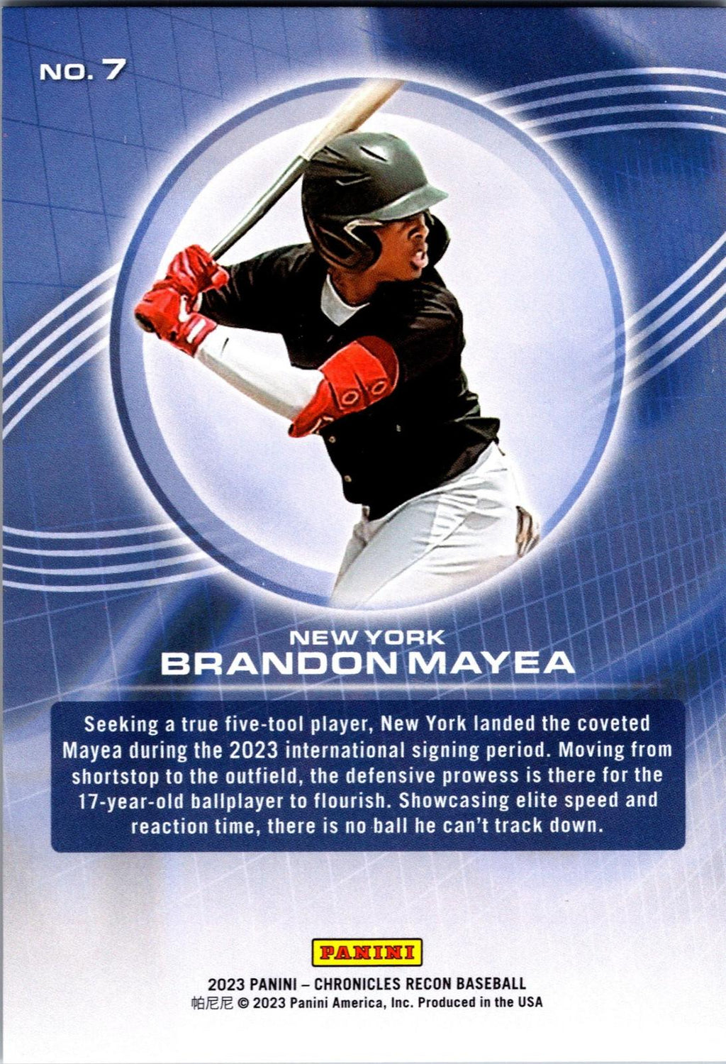 2023 Panini Chronicles #7 Brandon Mayea Recon