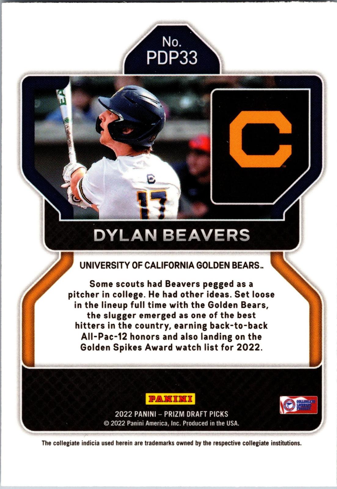 2022 Panini Prizm Draft Picks #PDP33 Dylan Beavers