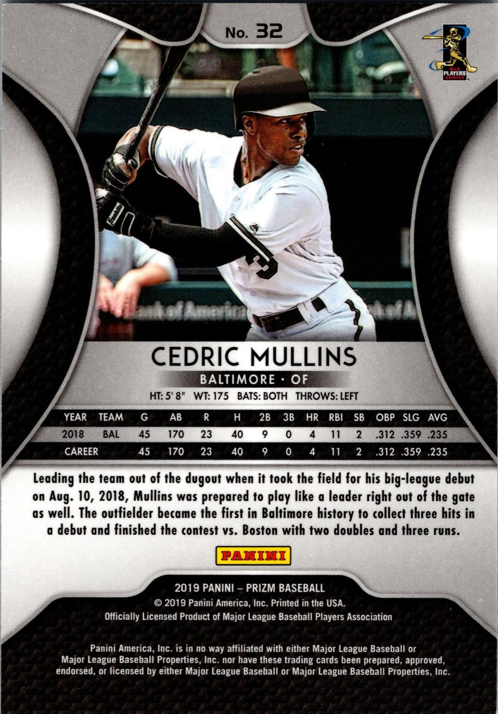2019 Panini Prizm #32 Cedric Mullins