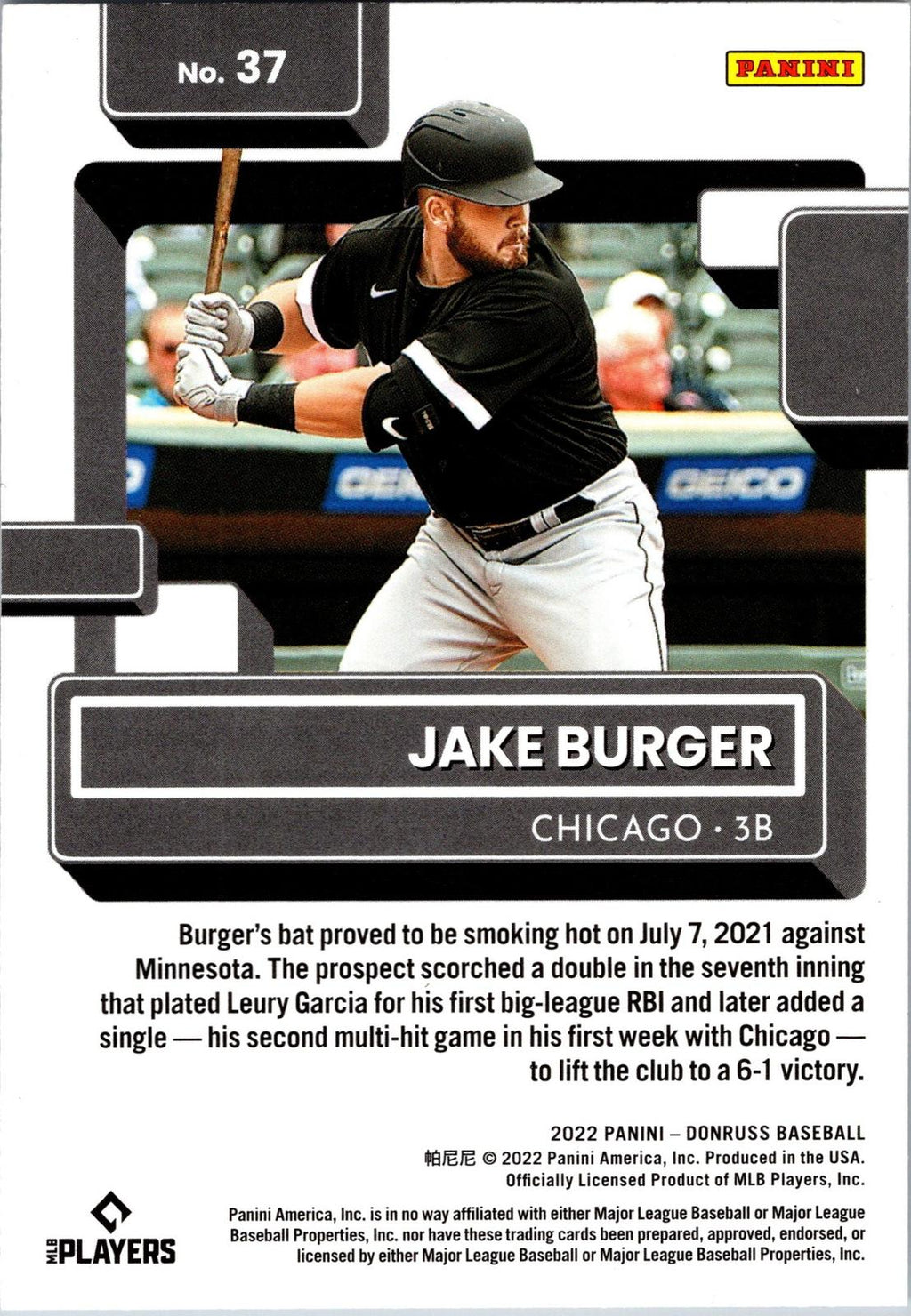 2022 Donruss #37 Jake Burger Holo Purple