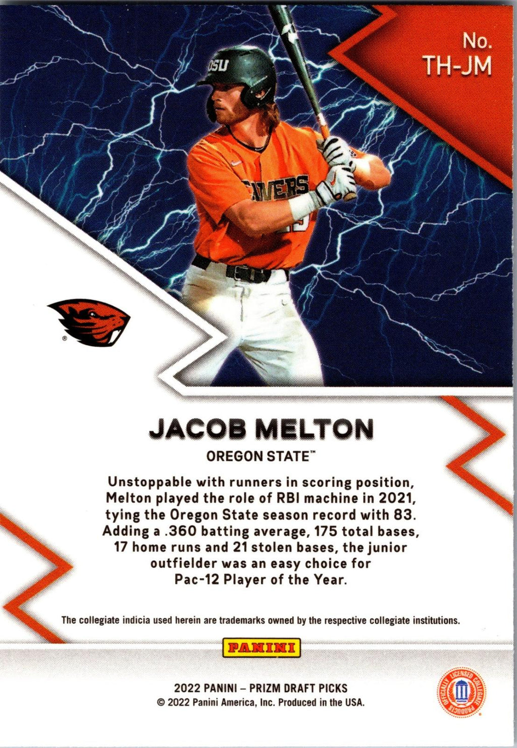 2022 Panini Prizm Draft Picks #TH-JM Jacob Melton Thunderstruck