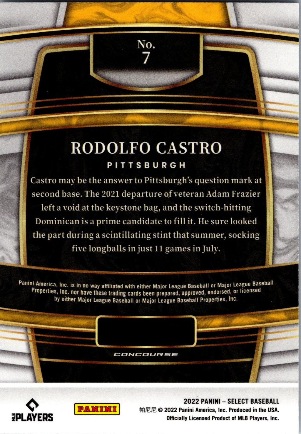 2022 Panini Select #7 Rodolfo Castro