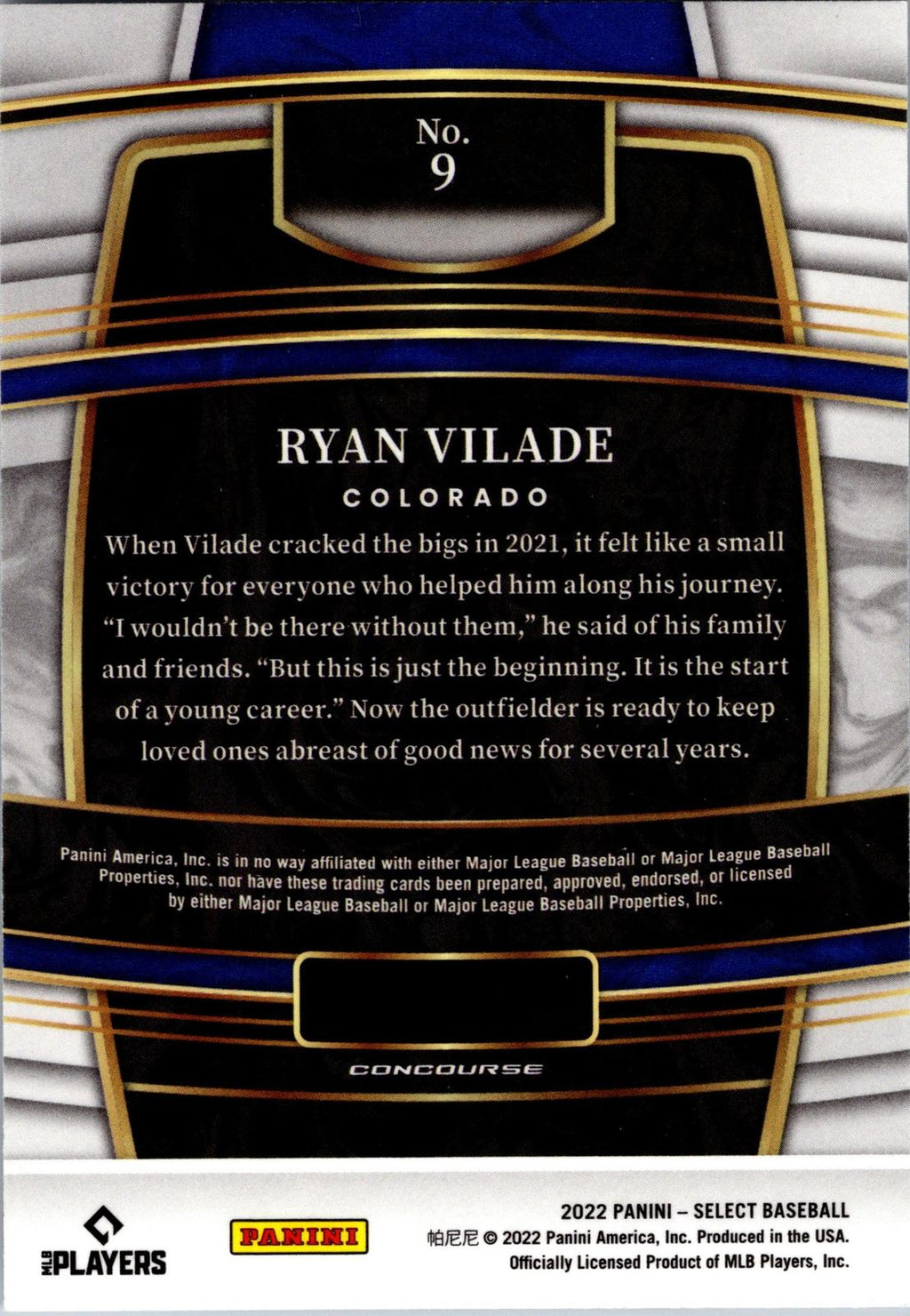 2022 Panini Select #9 Ryan Vilade Blue Retail Base