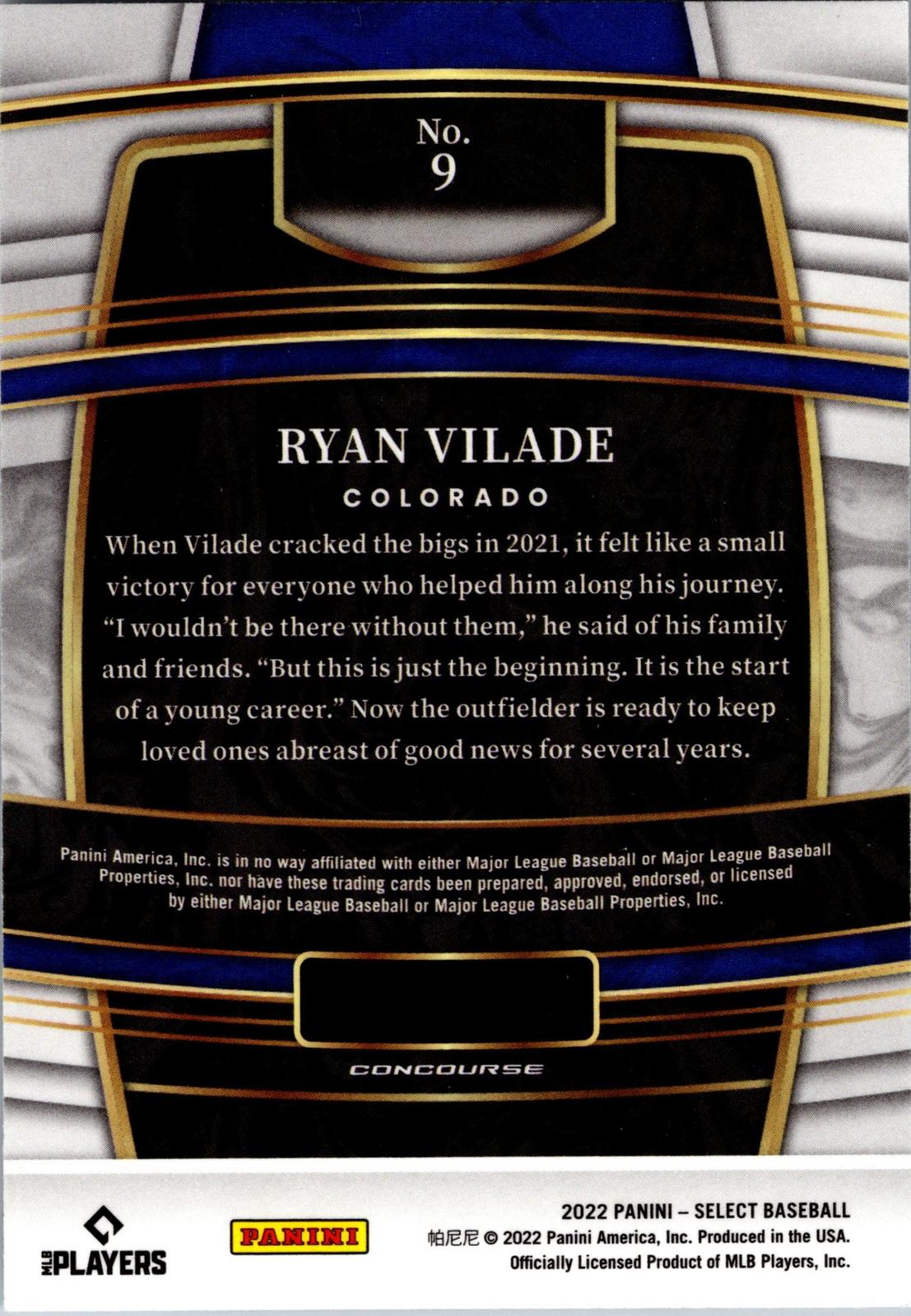 2022 Panini Select #9 Ryan Vilade Blue Retail Base