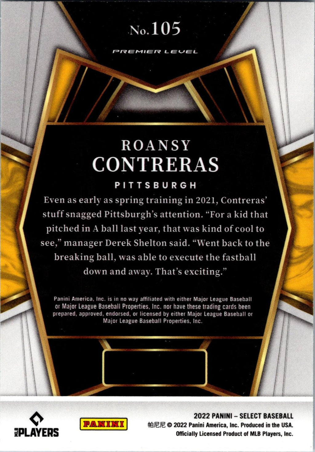 2022 Panini Select #105 Roansy Contreras Blue Retail Base