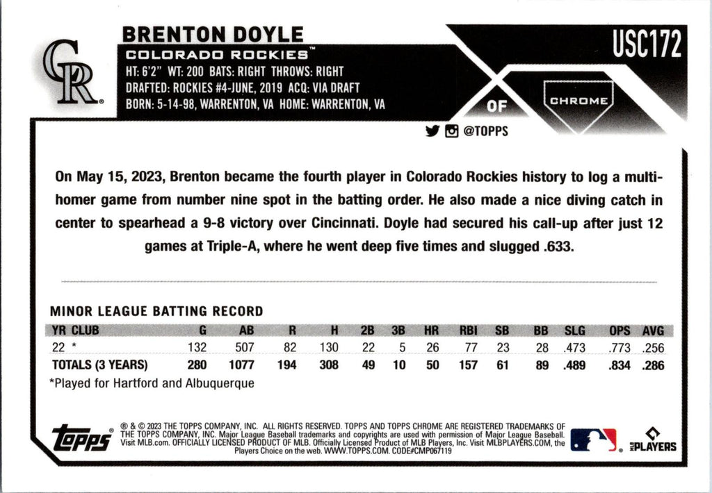 2023 Topps Chrome Update #USC172 Brenton Doyle