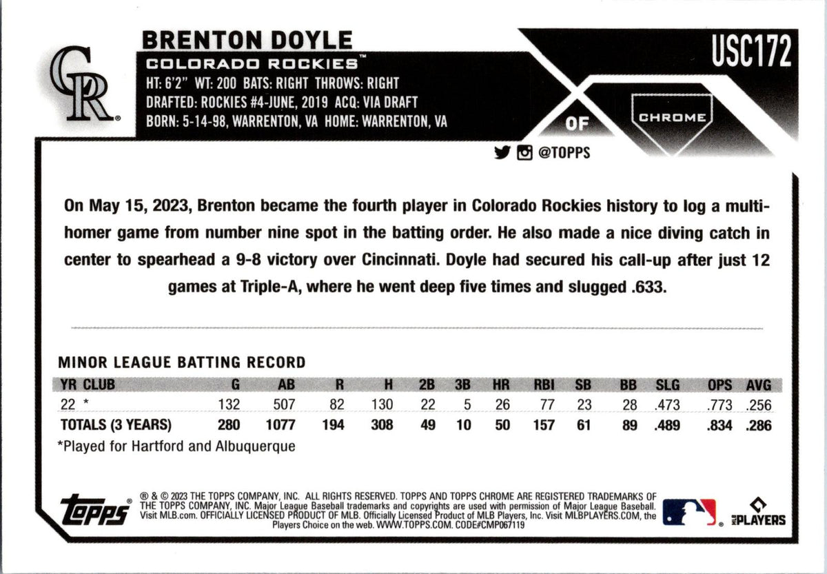 2023 Topps Chrome Update #USC172 Brenton Doyle