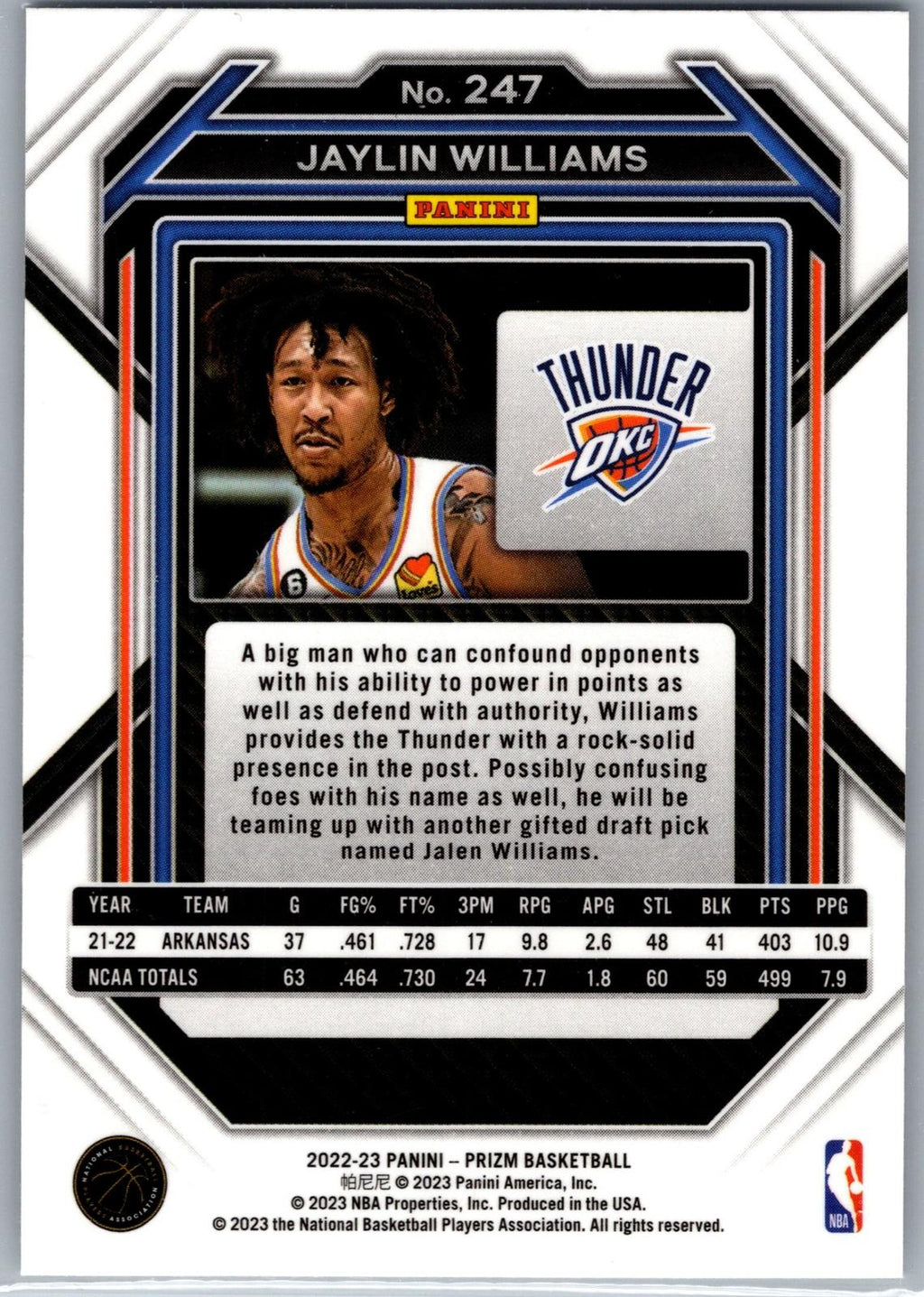 2022-23 Panini Prizm #247 Jaylin Williams