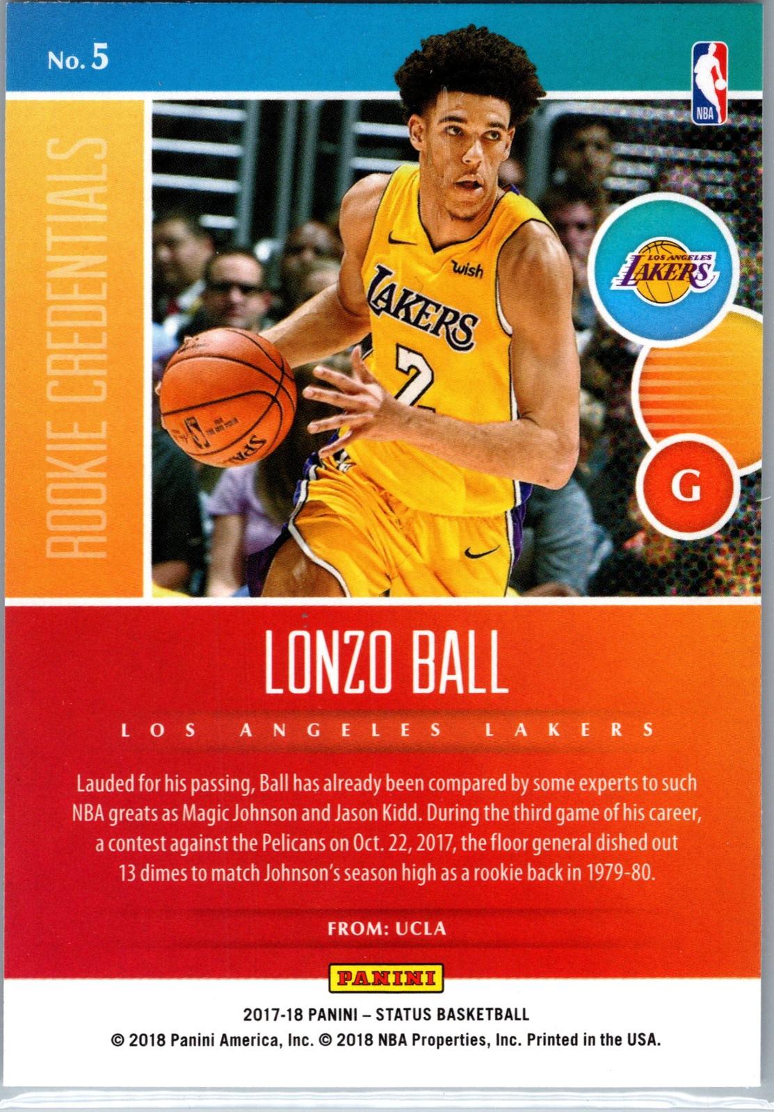 2017-18 Panini Status #5 Lonzo Ball Rookie Credentials