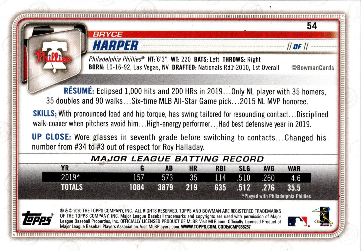 2020 Bowman #54 Bryce Harper