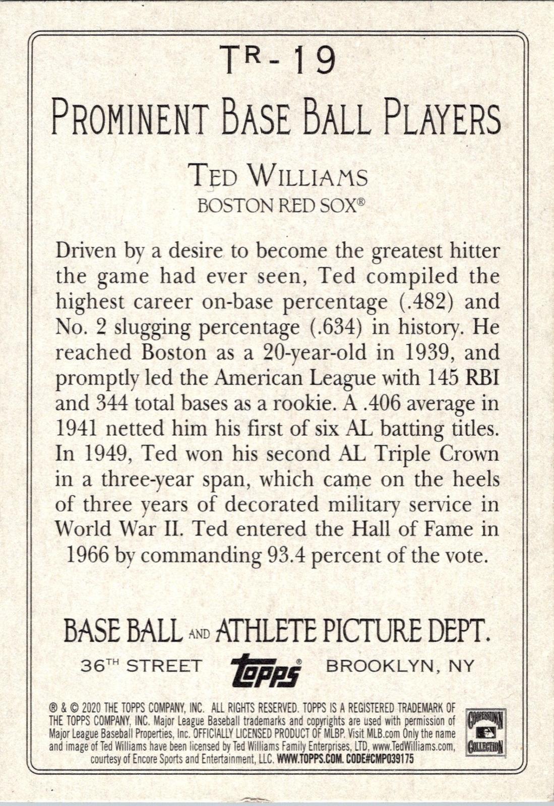 2020 Topps #TR-19 Ted Williams Turkey Red 2020 (Series 2)