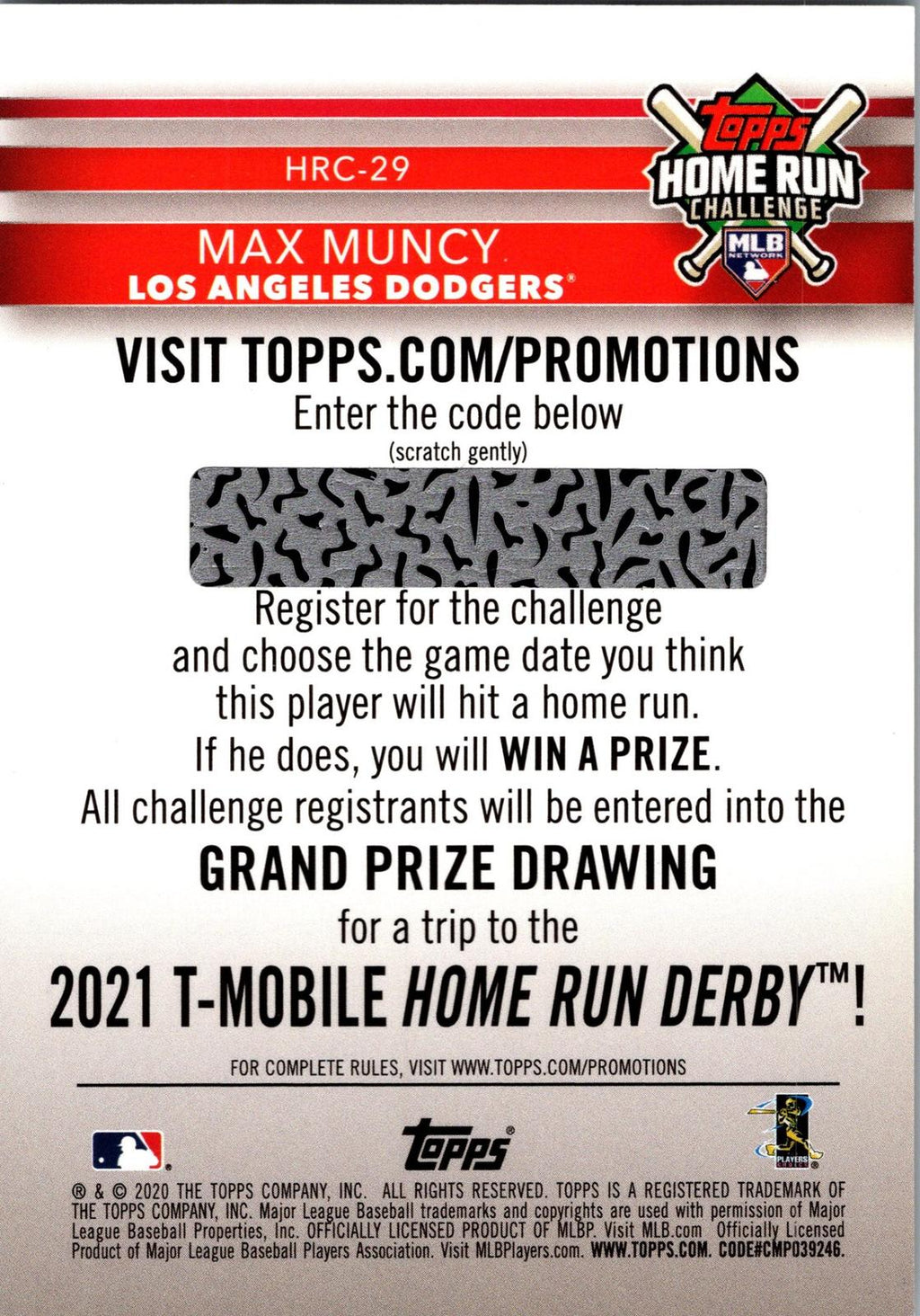 2020 Topps #HRC-29 Max Muncy Home Run Challenge (Series Two)