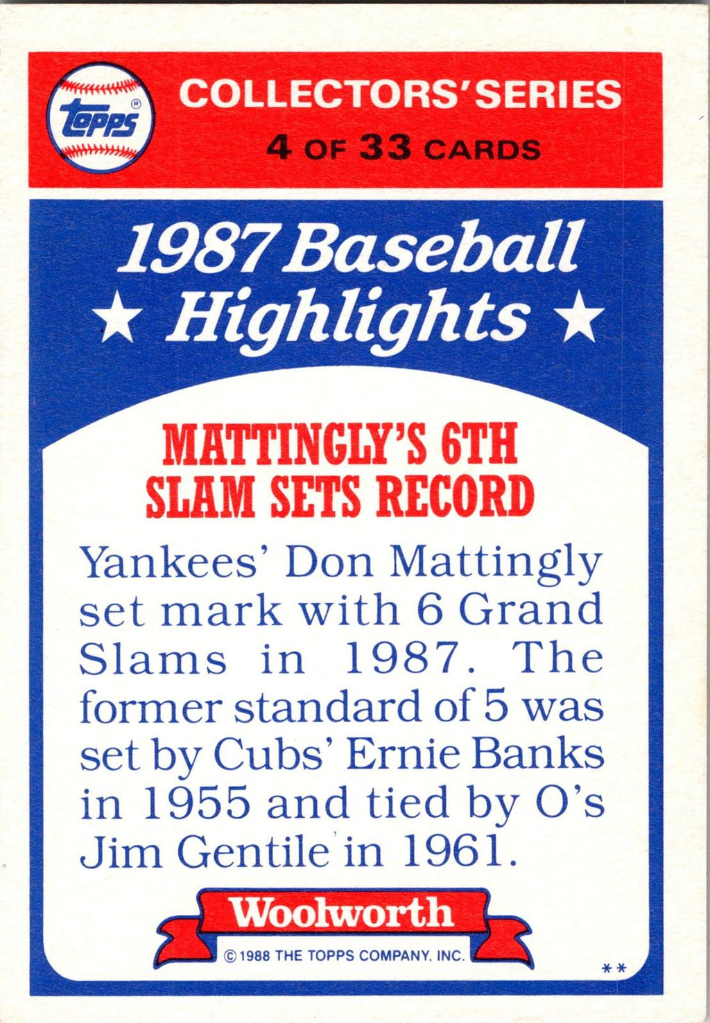 1988 Topps Woolworth Baseball Highlights #4 Don Mattingly
