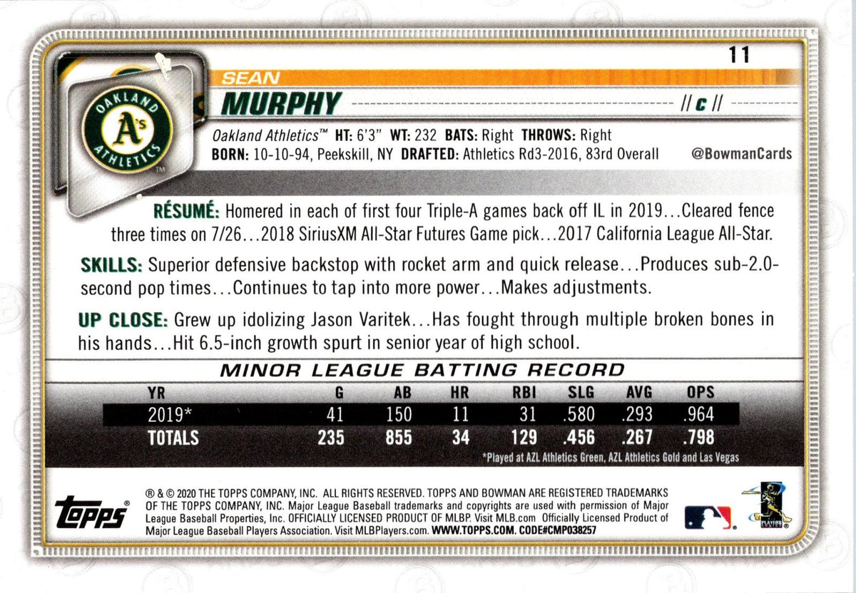 2020 Bowman #11 Sean Murphy