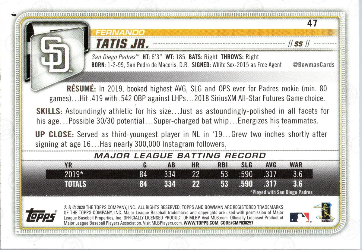 2020 Bowman Heritage #47 Fernando Tatis Jr.