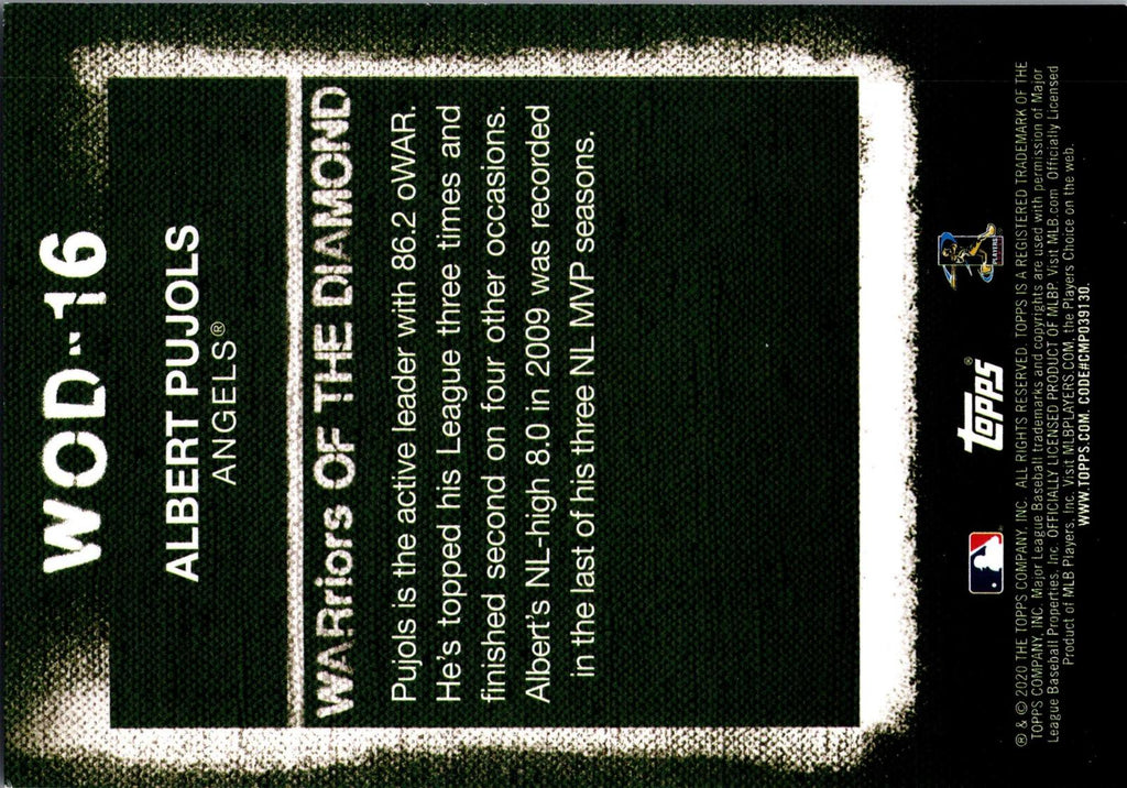 2020 Topps #WOD-16 Albert Pujols WARriors of the Diamond
