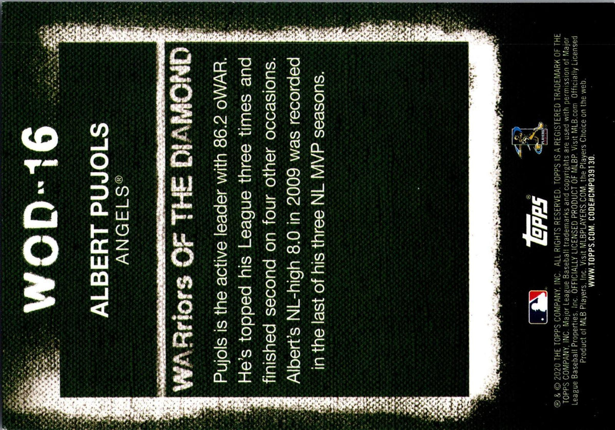 2020 Topps #WOD-16 Albert Pujols WARriors of the Diamond