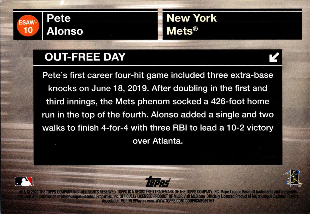 2020 Topps #ESAW-10 Pete Alonso Empire State Award Winners