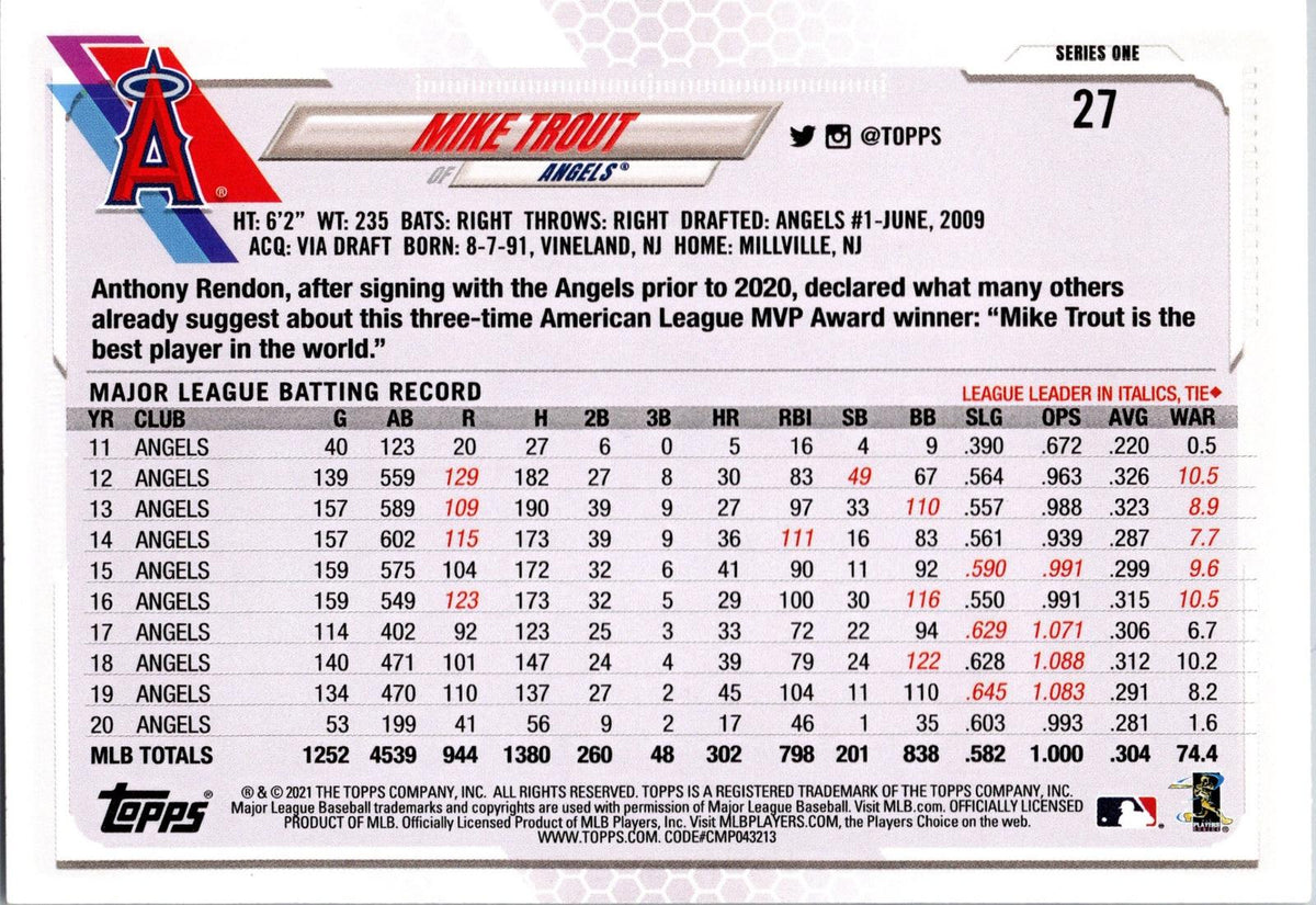 2021 Topps UK Edition #27 Mike Trout