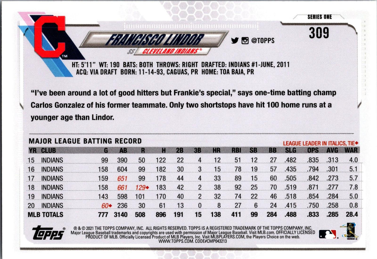 2021 Topps #309 Francisco Lindor