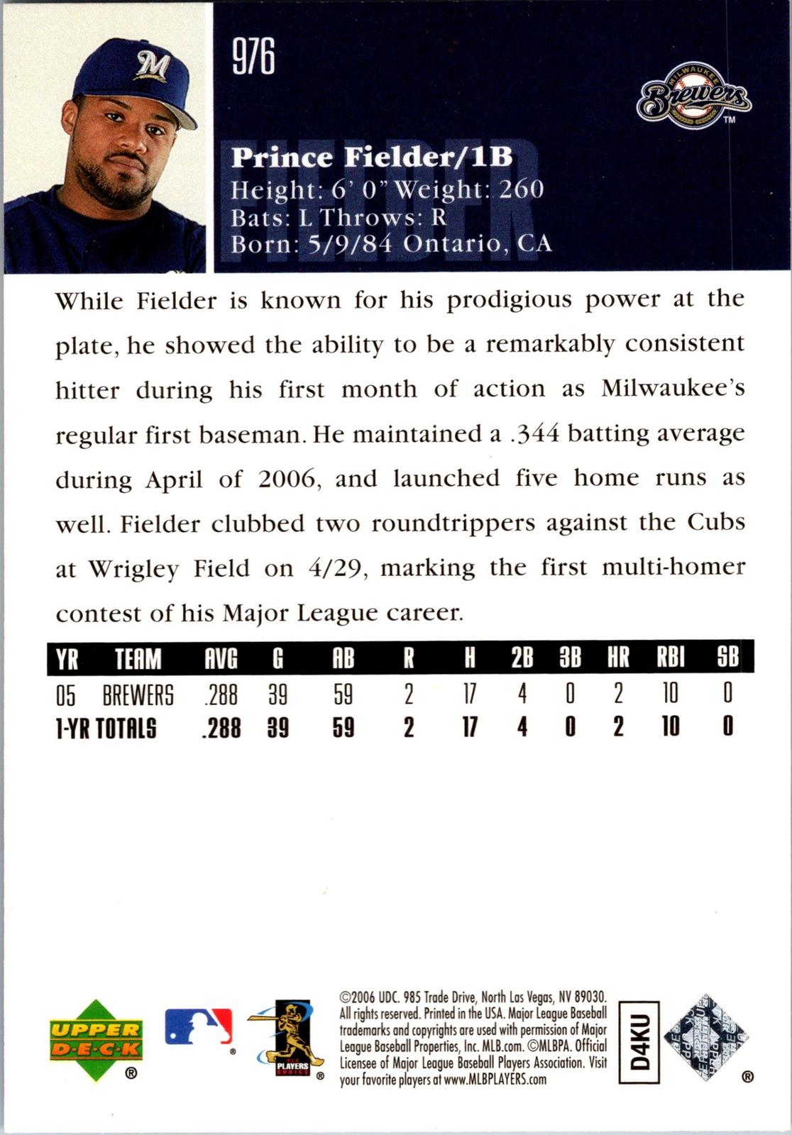 2006 Upper Deck #976 Prince Fielder