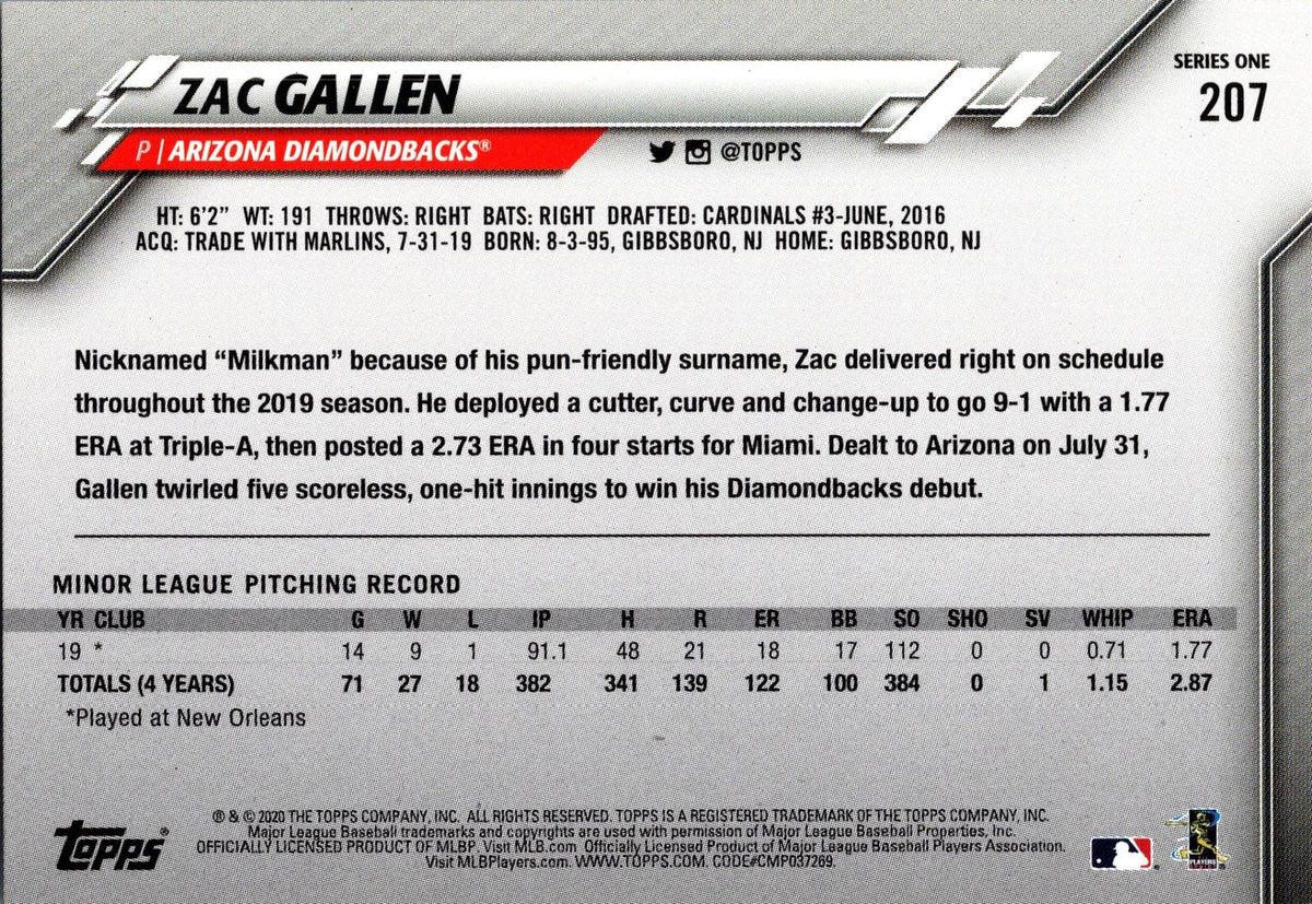 2020 Topps #207 Zac Gallen