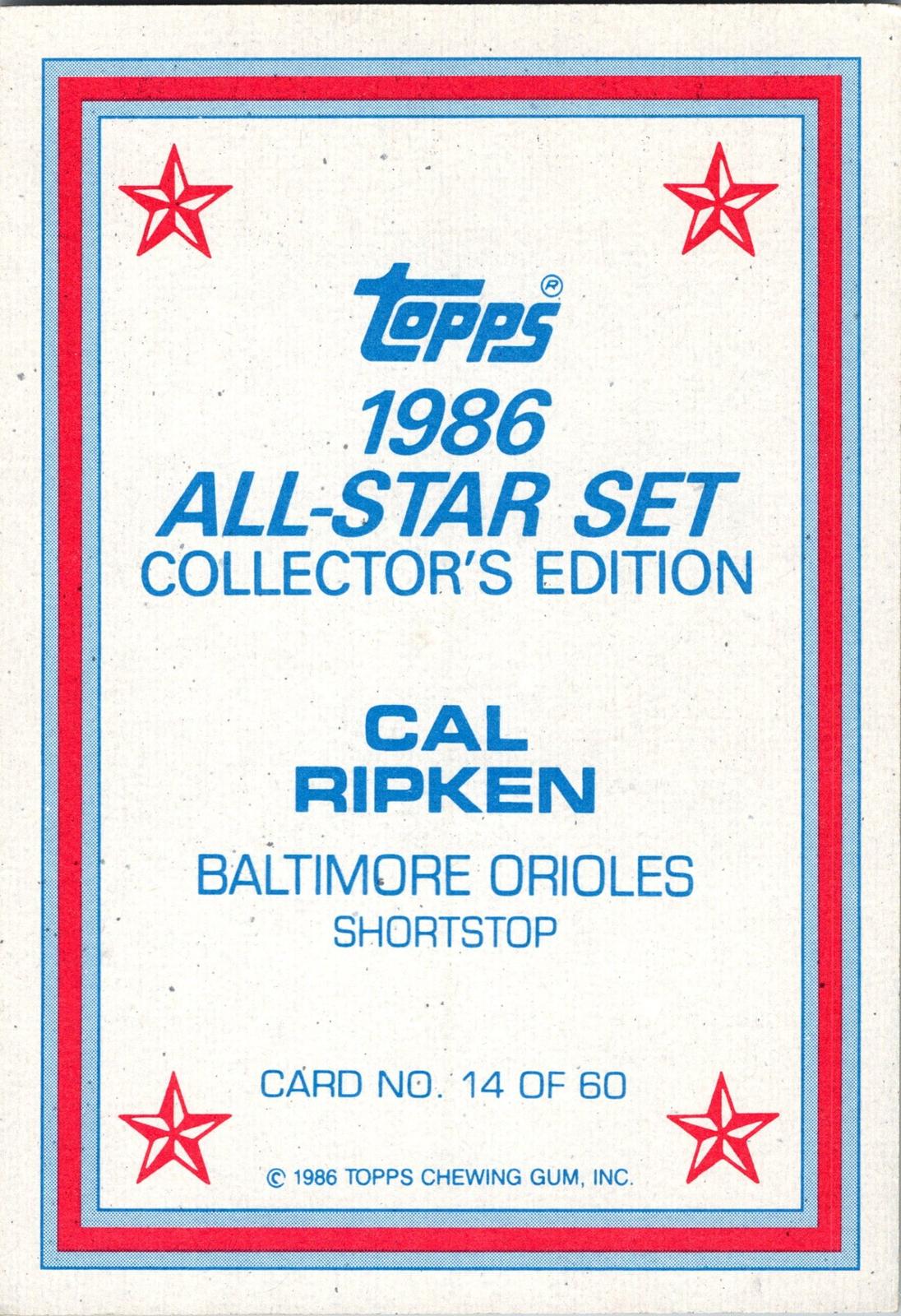 1986 Topps #14 Cal Ripken 1986 All-Star Set Collector's Edition (Glossy}