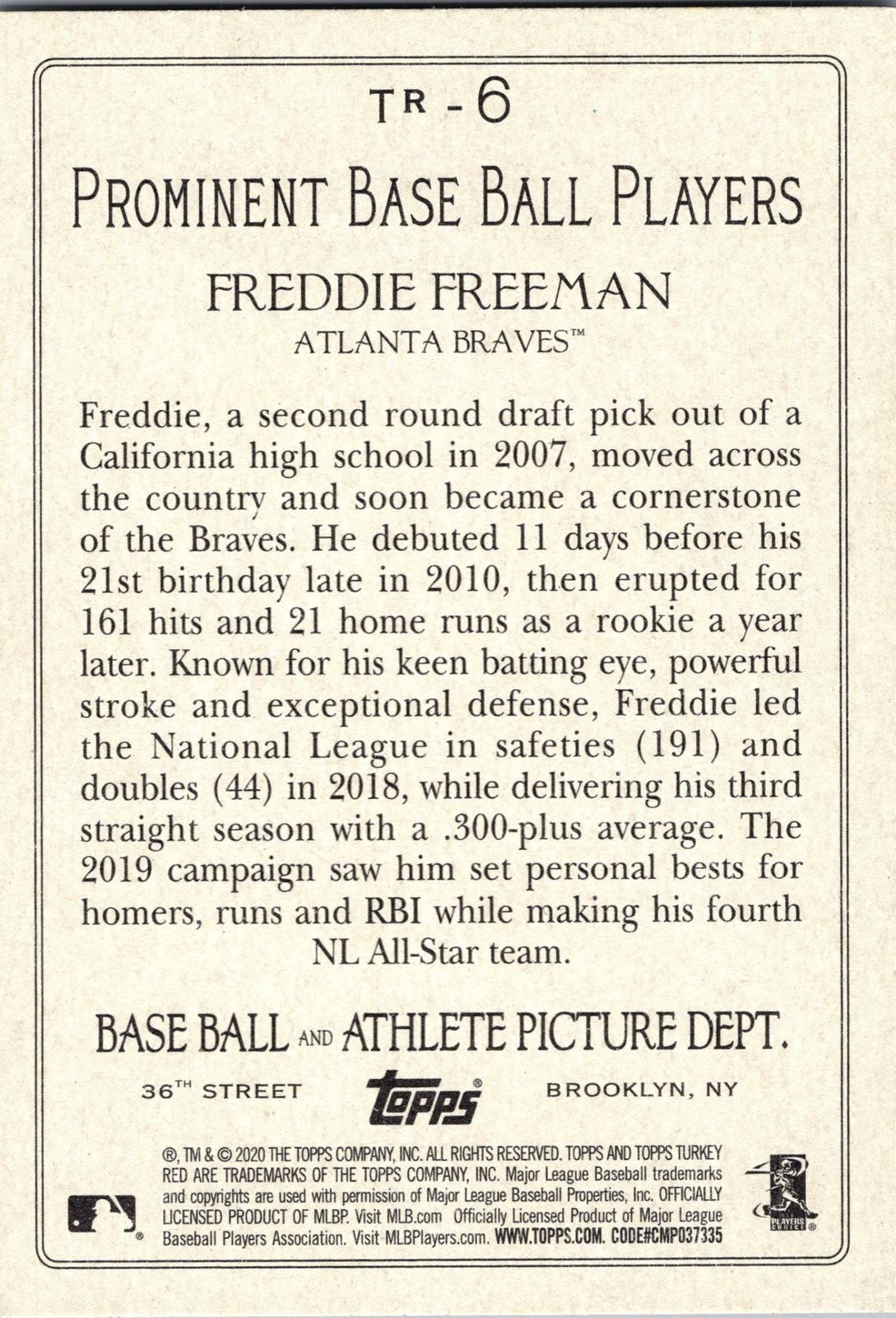 2020 Topps #TR-6 Freddie Freeman Turkey Red 2020 (Series 1)