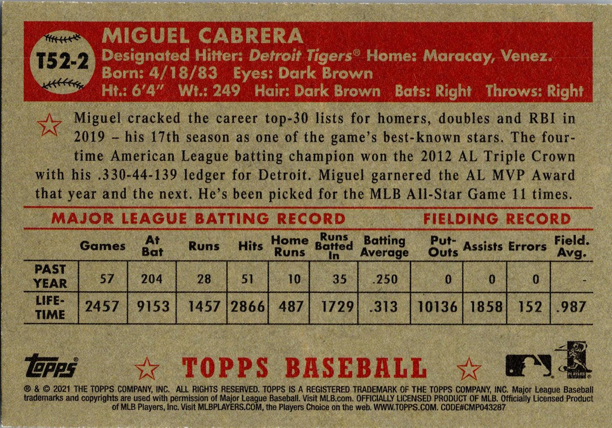 2021 Topps #T52-2 Miguel Cabrera 1952 Topps Redux