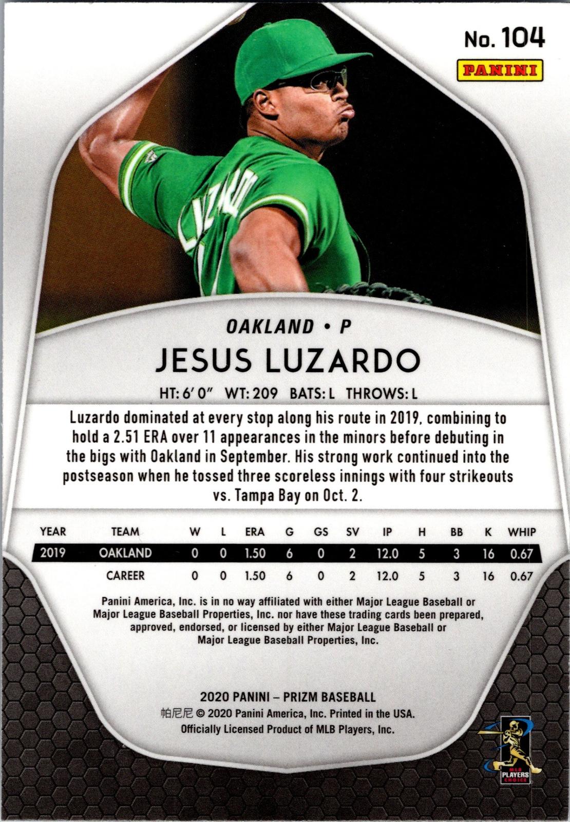 2020 Panini Prizm #104 Jesus Luzardo