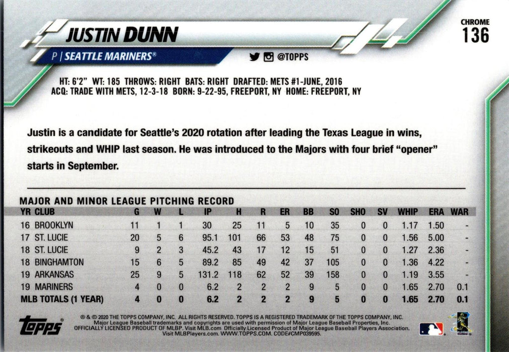 2020 Topps Chrome #136 Justin Dunn