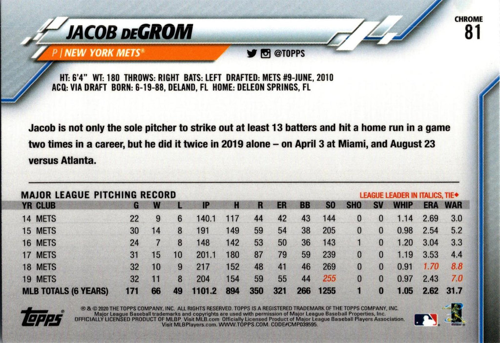 2020 Topps Chrome #81 Jacob deGrom