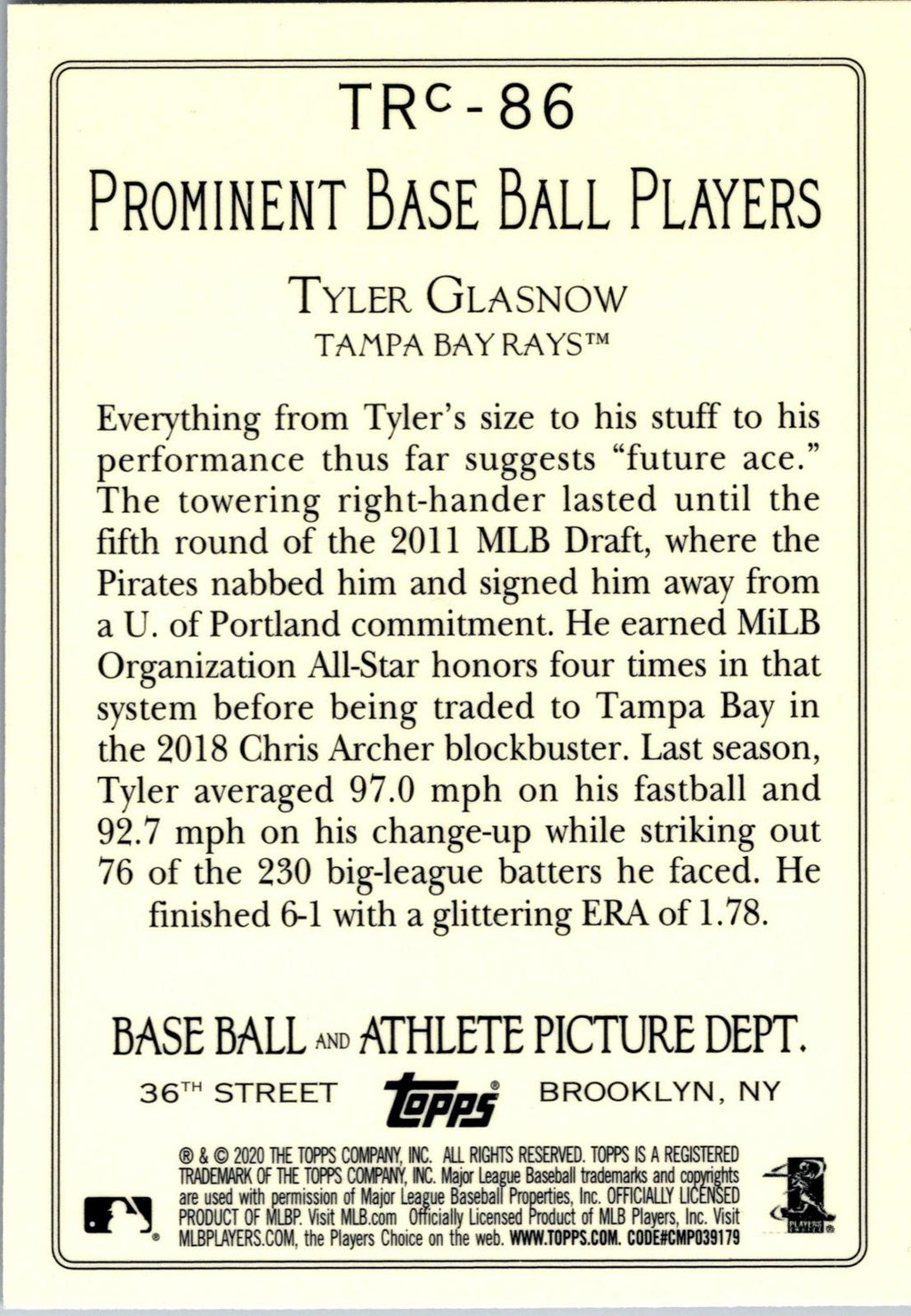 2020 Topps #TRC-86 Tyler Glasnow Turkey Red 2020 Chrome (Series 2)