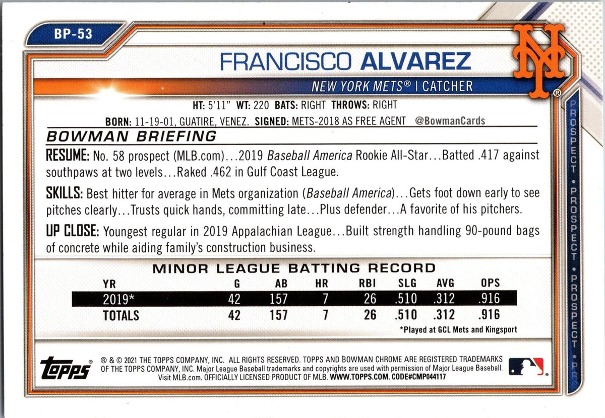 2021 Bowman #BP-53 Francisco Alvarez Prospects