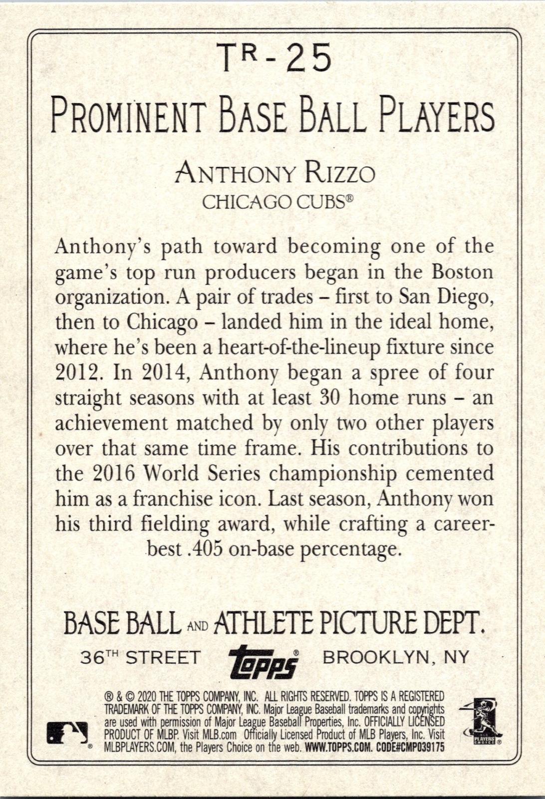 2020 Topps #TR-25 Anthony Rizzo Turkey Red 2020 (Series 2)